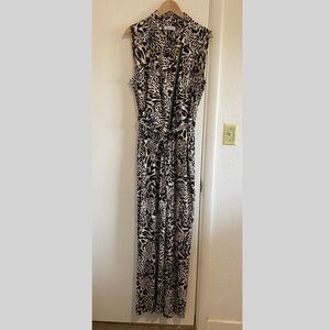 Calvin Klein Sleeveless Animal Print Jumpsuit XL Belted Zip Front‎ Wide Leg